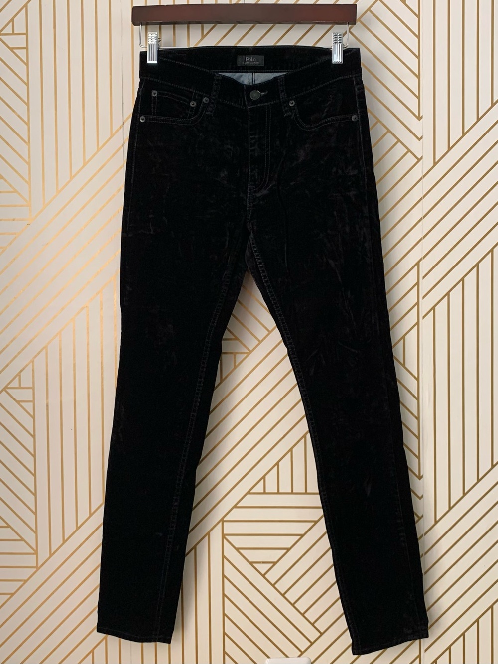 Polo Ralph Lauren The Tompkins Mid-Rise Black Velvet Skinny Jeans Cotton 27